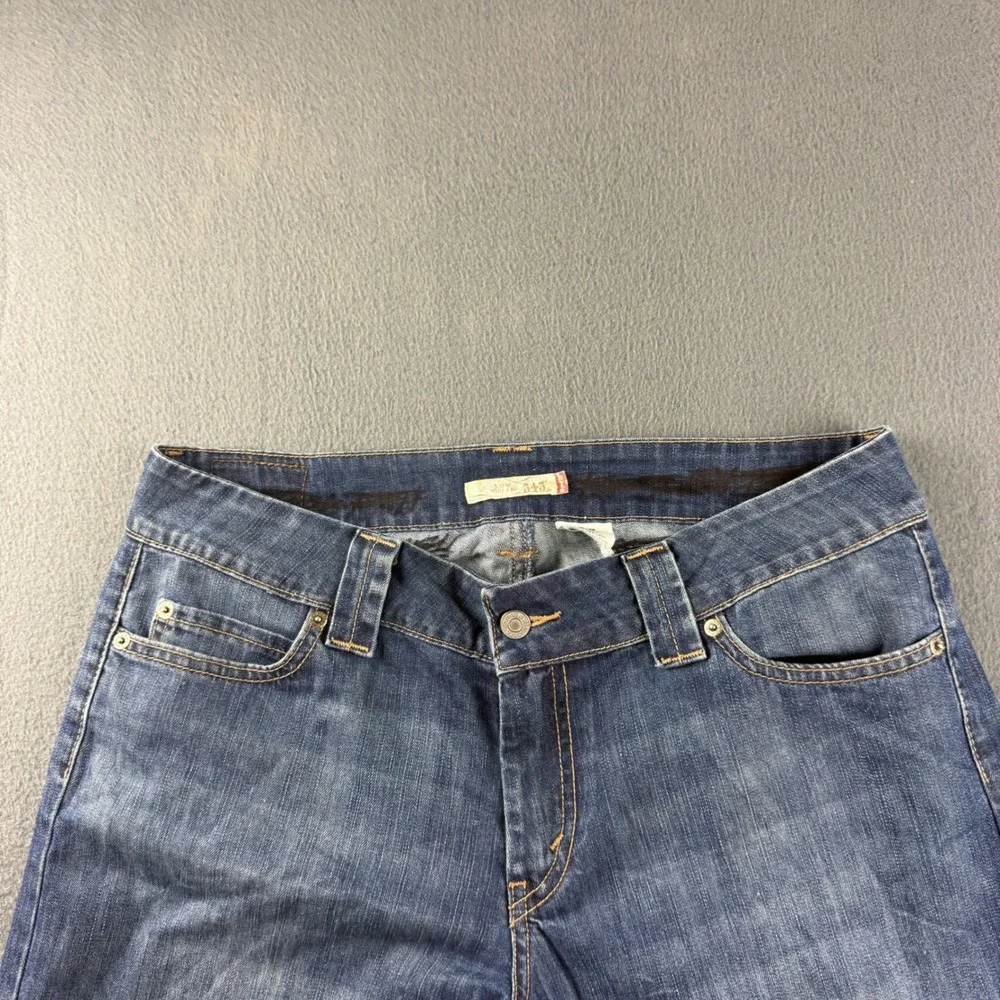 Levi's 545 Jeans Womens 34x32 Blue Low Rise Wide Leg Baggy Y2K Dark Wash Hipster - Picture 2 of 10